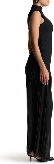 Funnel Neck Mixed Media Maxi Dress