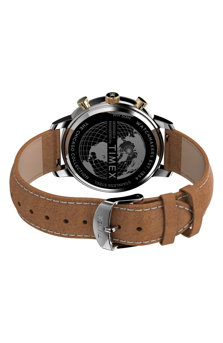 Timex<sup>®</sup> Chicago Chronograph Leather Strap Watch, 45mm, Alternate, color,