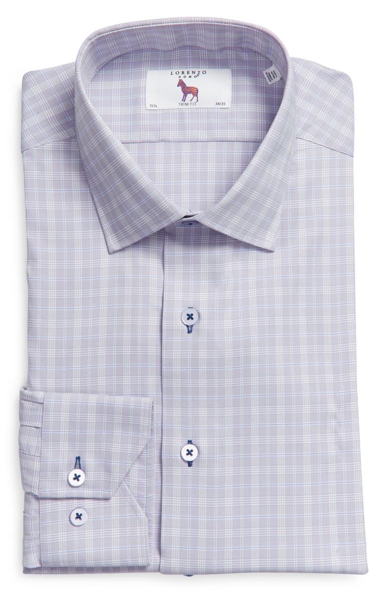 Lorenzo Uomo Trim Fit Textured Check Stretch Dress Shirt, Alternate, color, Lavender