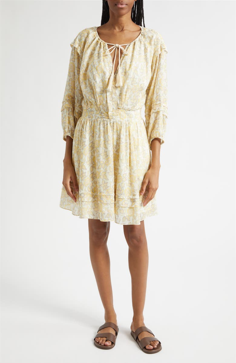 Derek Lam 10 Crosby Solange Print Voile Minidress, Main, color, Valiase Yellow Floral