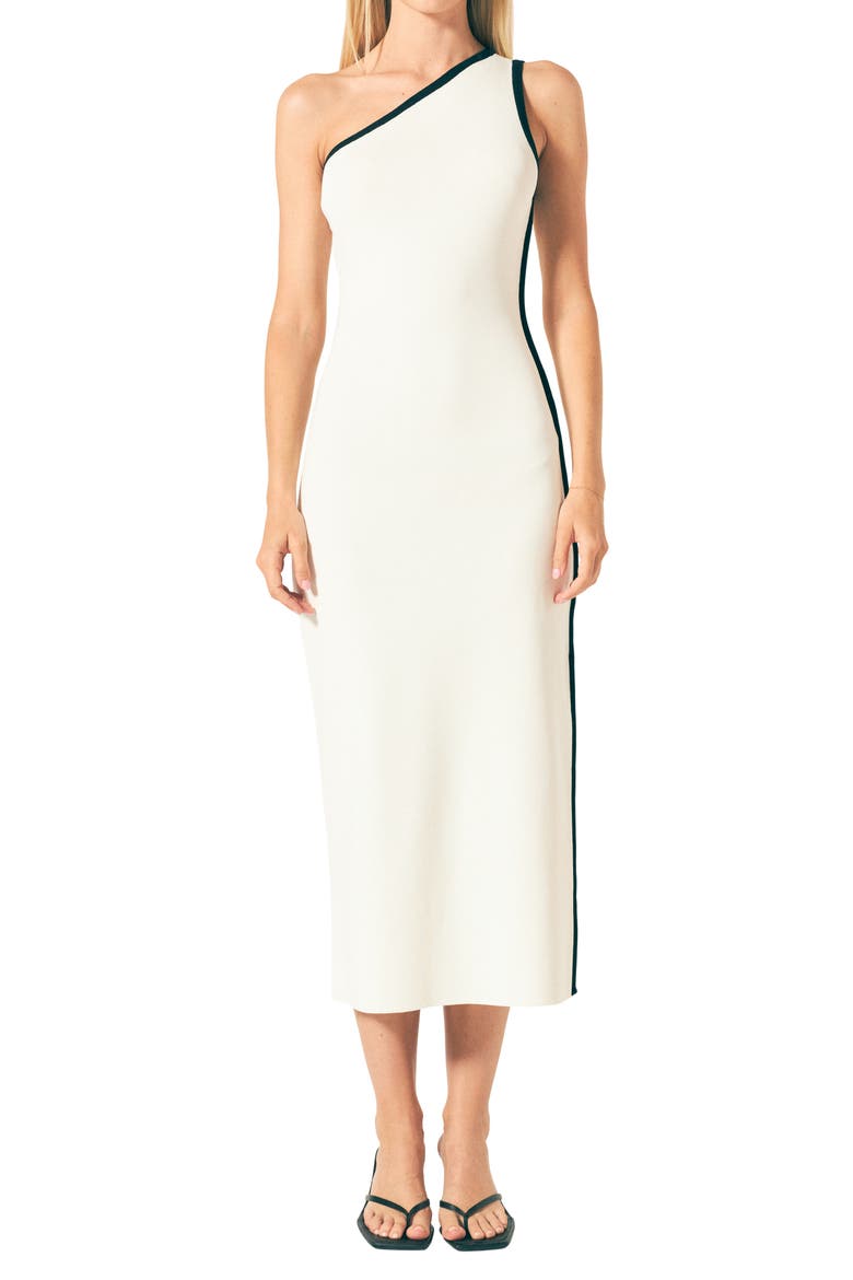 Contrast Detail One-Shoulder Dress, Alternate, color, WHITE/ BLACK