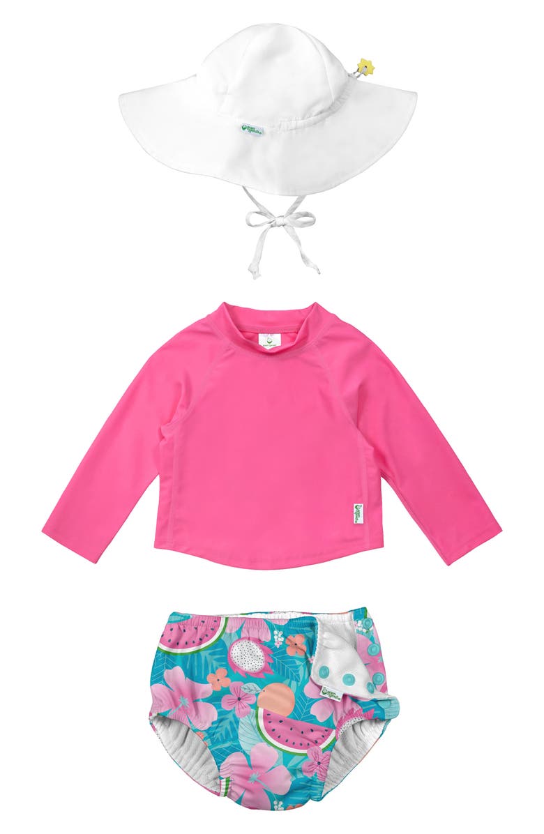 Green Sprouts Sun Hat, Long Sleeve Rashguard & Reusable Swim Diaper Set, Main, color, Aqua