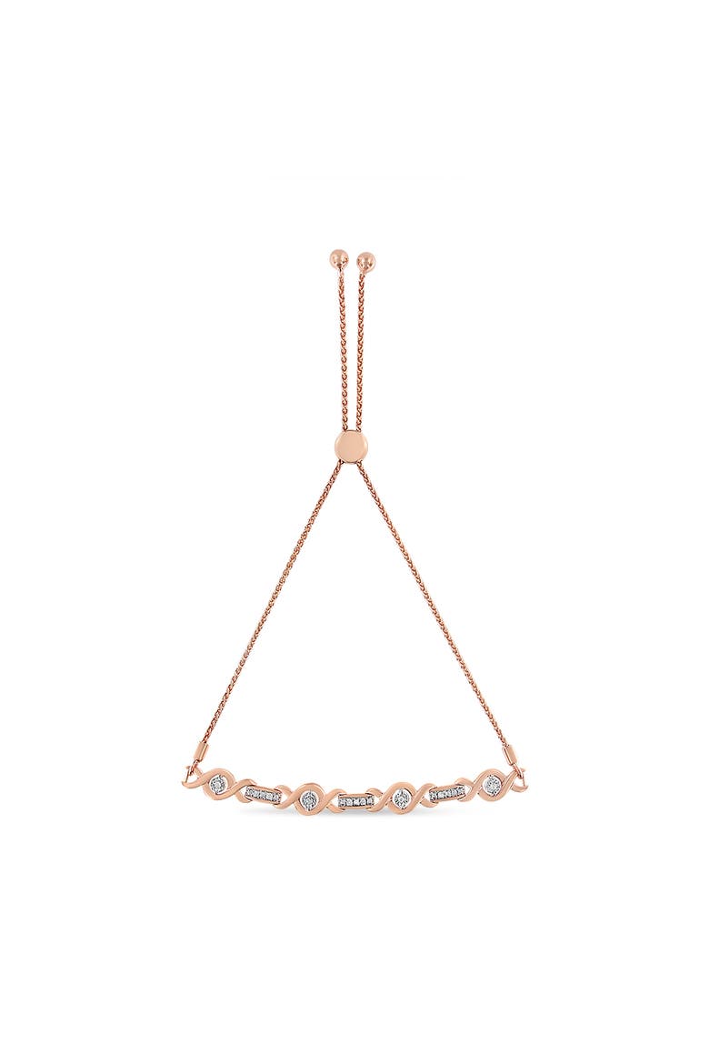 Silver Channel Set Diamond Accent Twist Bolo Bracelet, Main, color, Rose Gold over Silver