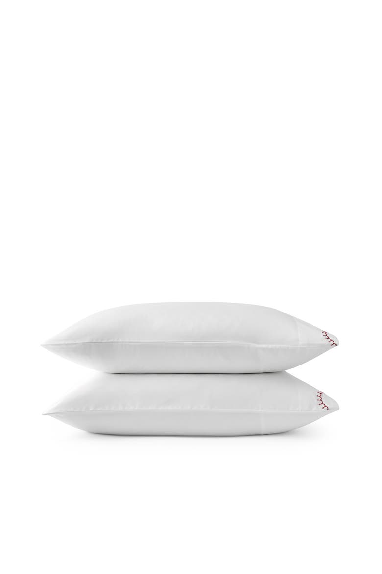 Lucerne Scallop Luxury Cotton Sateen Embroidered Pillowcase Pairs, Main, color, Raspberry