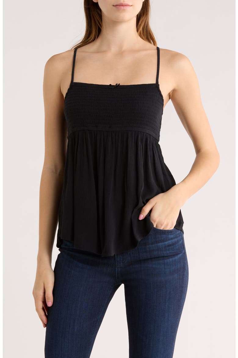 Smocked Boho Cami Top, Main, color, BLACK