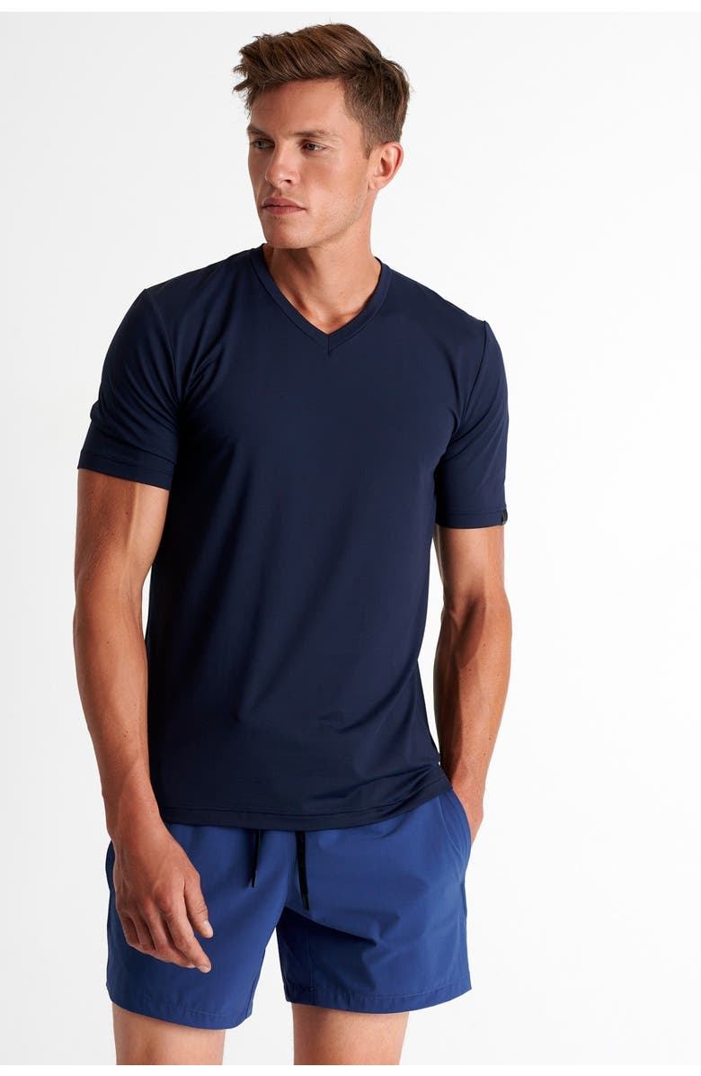 SHAN Microfiber V-neck T-shirt, Alternate, color, Navy