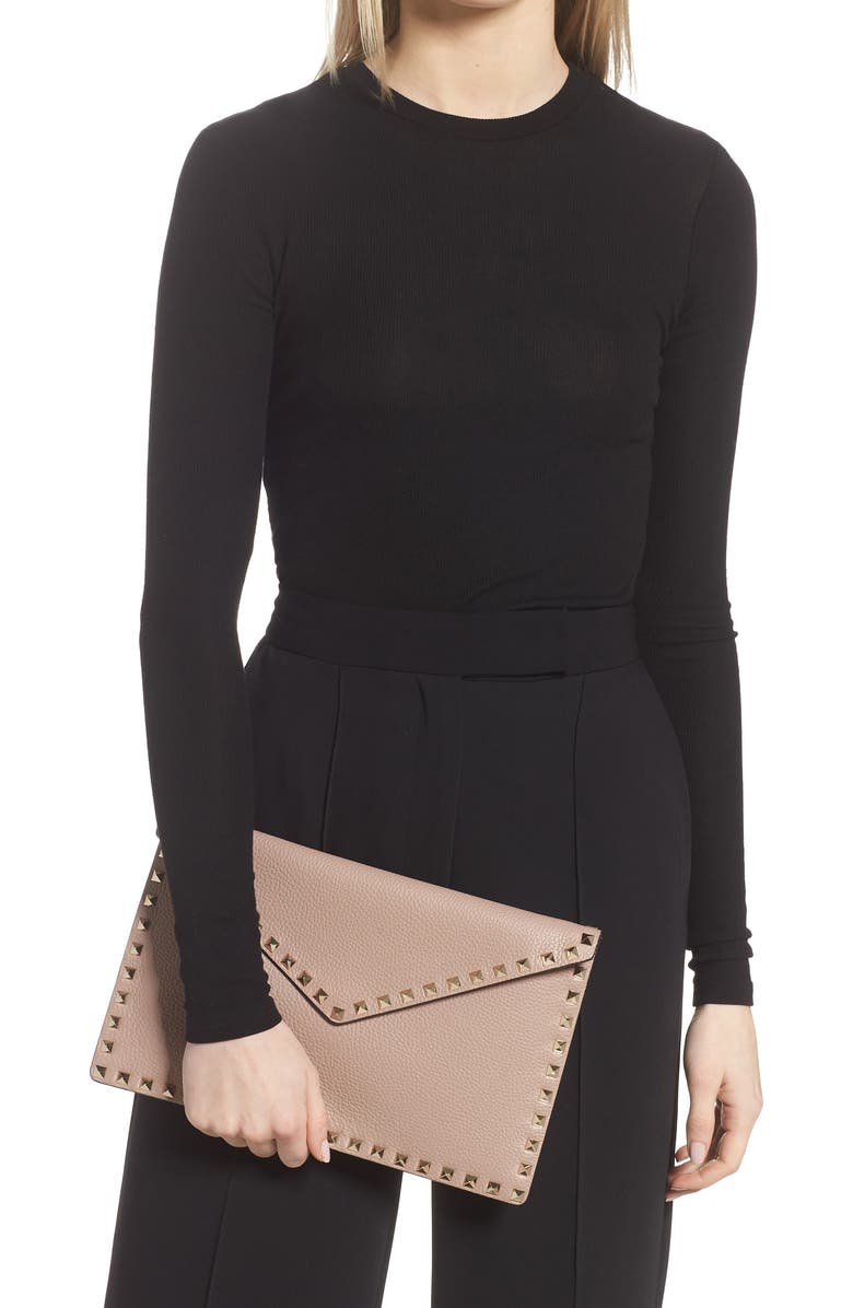 Valentino Garavani Rockstud Leather Envelope Pouch, Alternate, color,