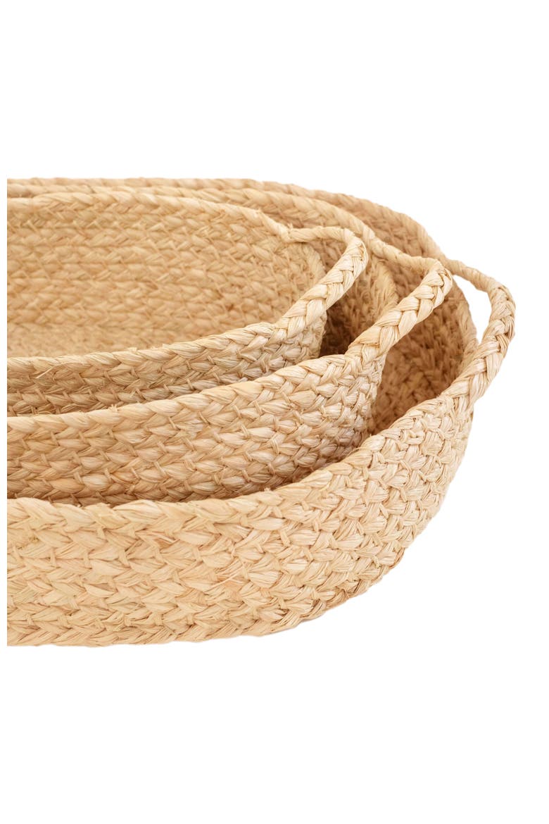 Set of 3 Nesting Braided Raffia Trays, Alternate, color, Natural