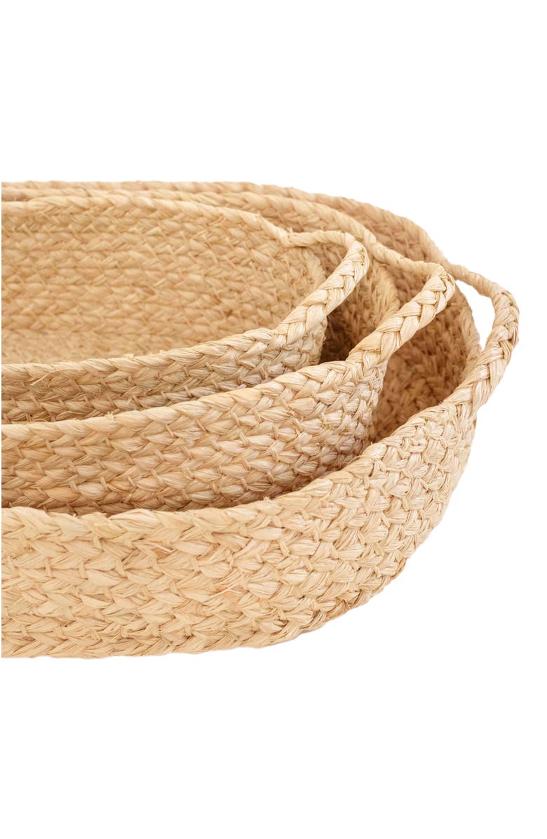 indego africa Set of 3 Nesting Braided Raffia Trays, Alternate, color, Natural