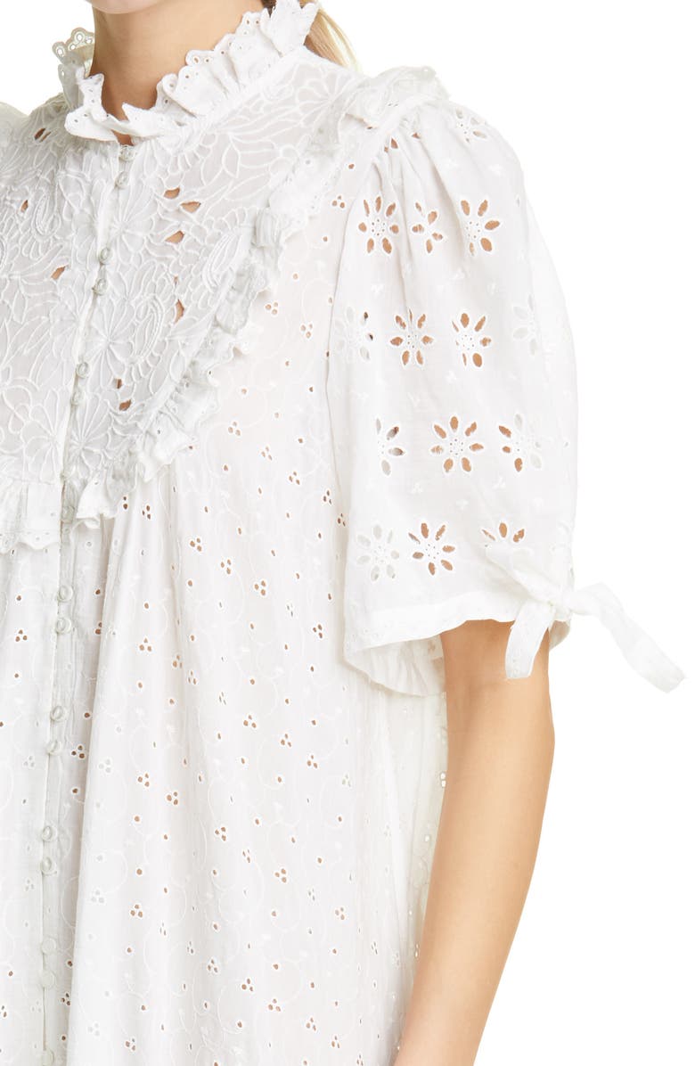 byTiMo Broderie Anglaise Bib Front Midi Dress, Alternate, color, 