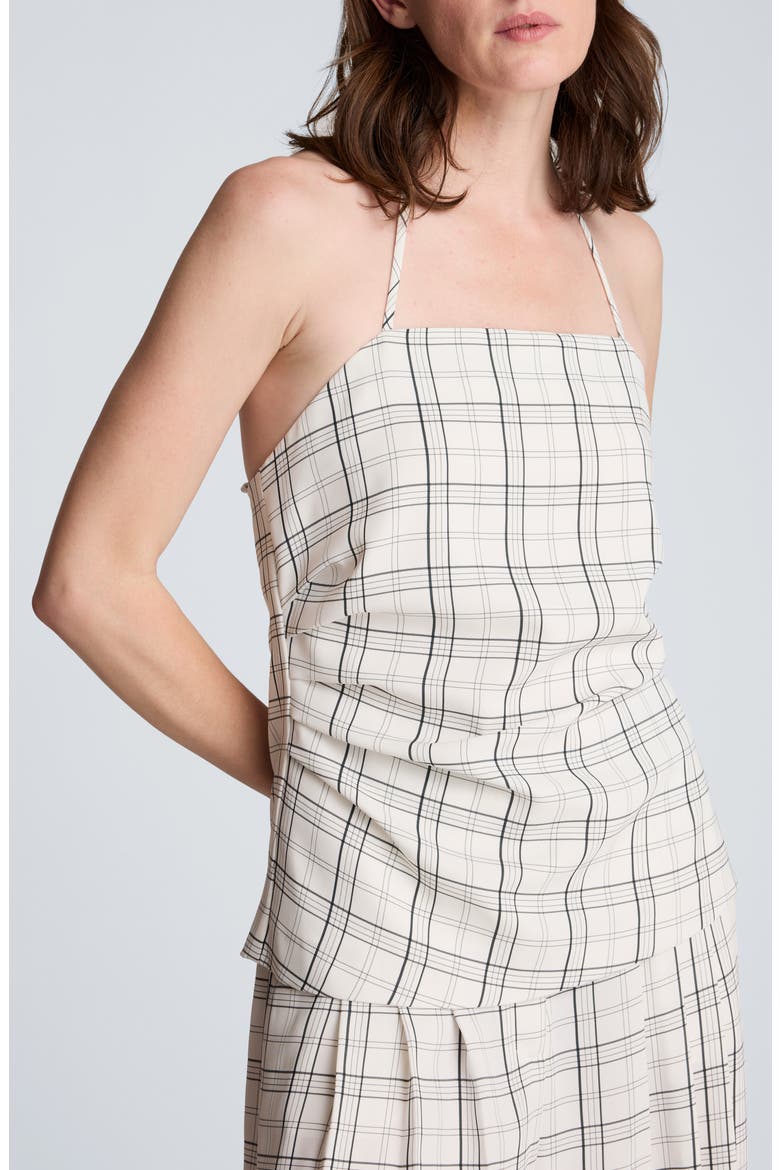 Windowpane Plaid Halter Neck Top, Alternate, color, FEATHER WHITE/ BLACK