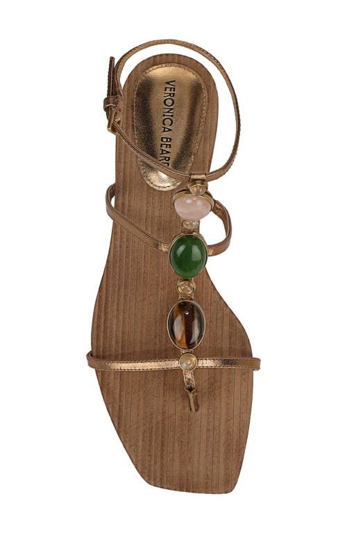 Veronica Beard Alba Stone Leather T-strap Flat Sandals In Dark Gold