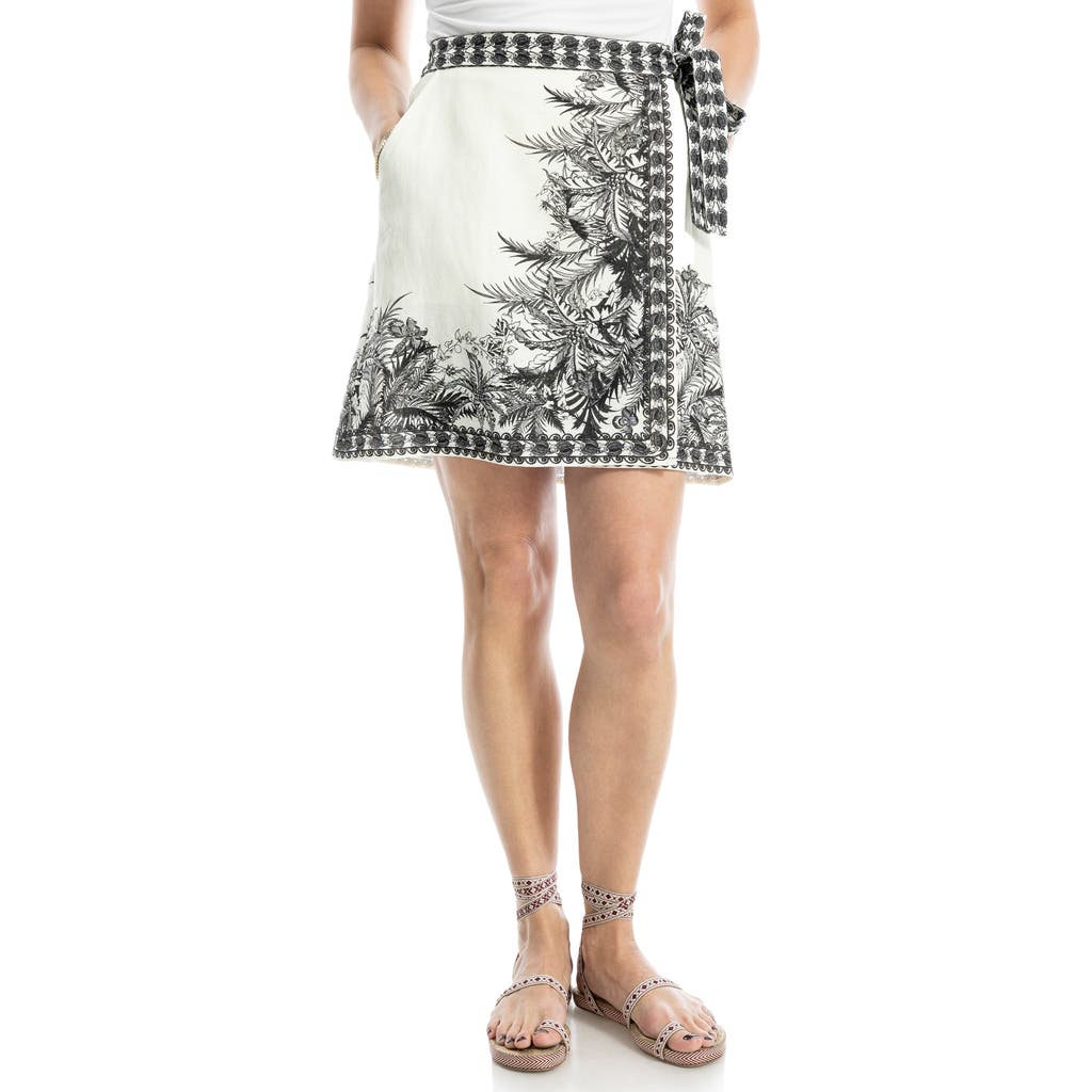 Max Studio Embroidered Border Print Wrap Miniskirt