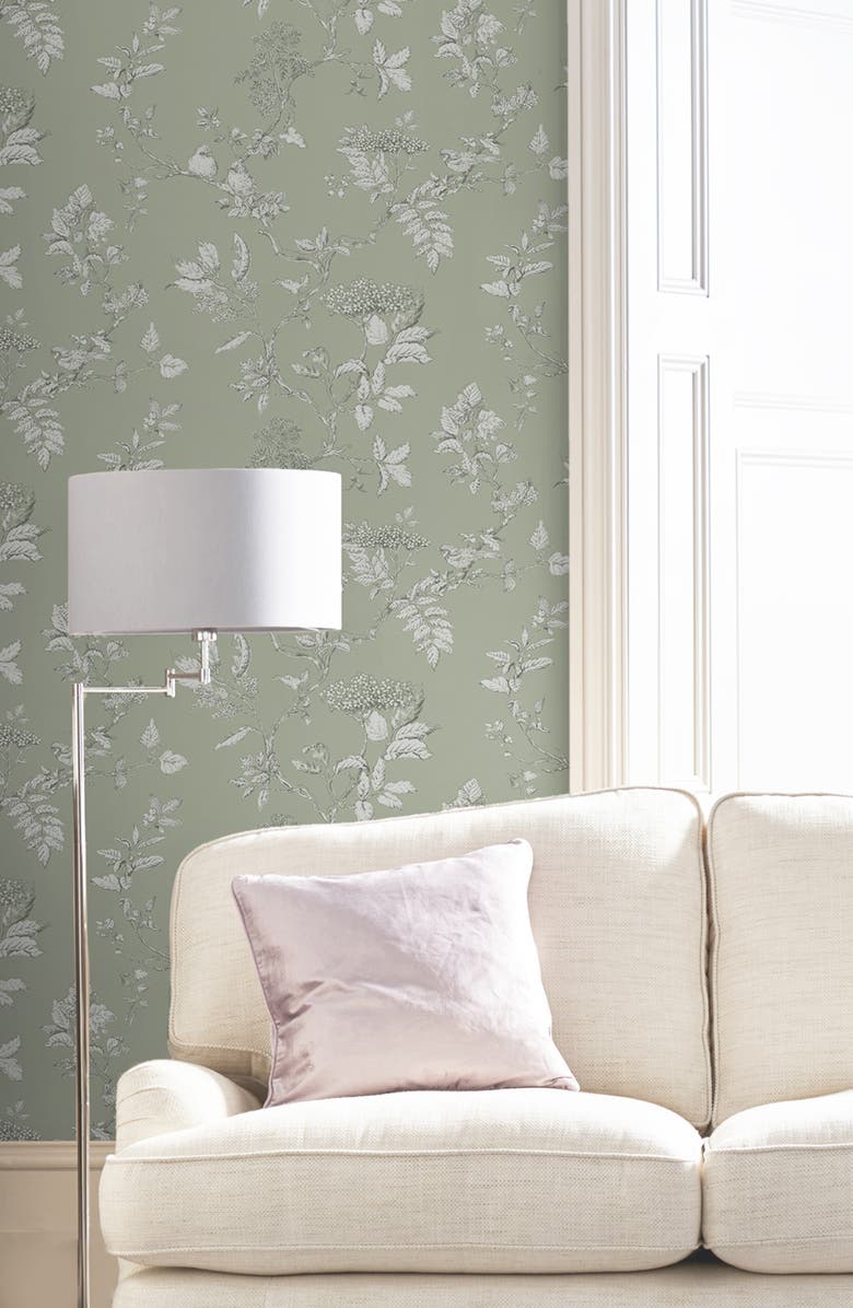 GRAHAM AND BROWN Laura Ashley Elderwood Sage Removable Wallpaper, Alternate, color, 