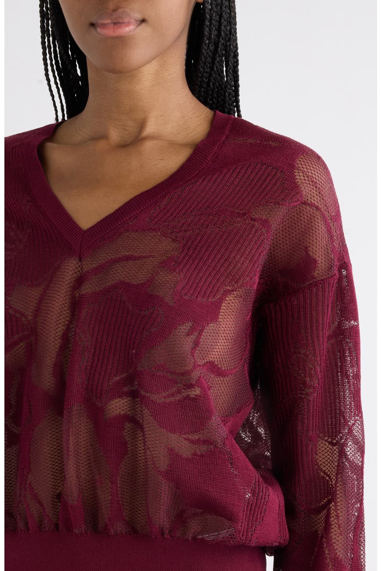 Lace Effect Jacquard Sweater, Alternate, color, BORDEAUX