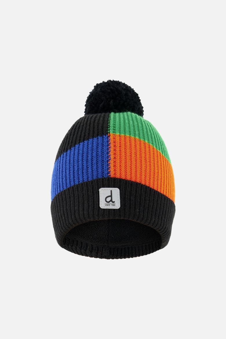 Colorblock Ribbed Cuff Knit Hat with Pompom, Main, color, Black, Blue, Green & Orange