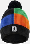 Deux par Deux Colorblock Ribbed Cuff Knit Hat with Pompom