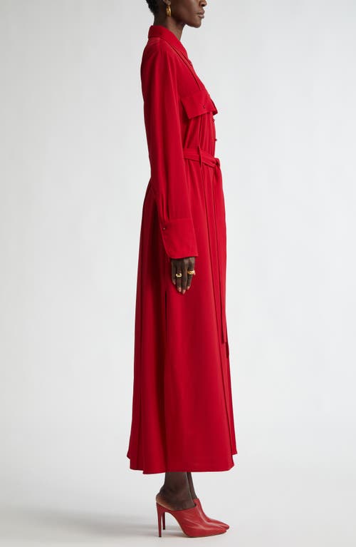 St John Belted Crepe Maxi Shirtdress In Haute Red