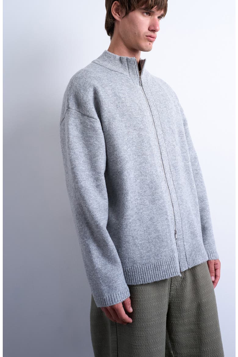 Mock Neck Zip Cardigan, Alternate, color, LIGHT GREY