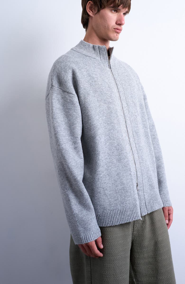 Topman Mock Neck Zip Cardigan, Alternate, color, Light Grey