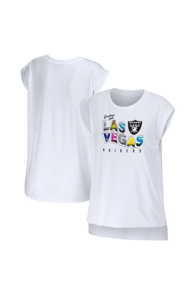 Women's WEAR by Erin Andrews White Las Vegas Raiders Greetings From Muscle T-Shirt, Alternate, color, White