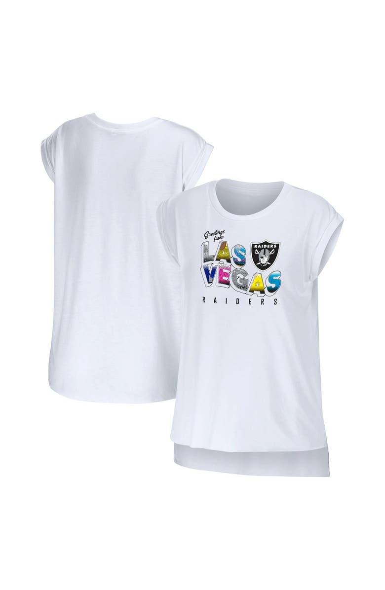 WEAR by Erin Andrews Women's WEAR by Erin Andrews White Las Vegas Raiders Greetings From Muscle T-Shirt, Alternate, color, White