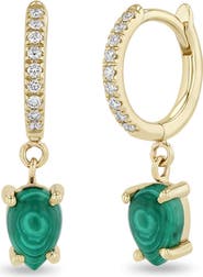 Zoë Chicco 14K Gold Small Malachite & Diamond Drop Hoop Earrings