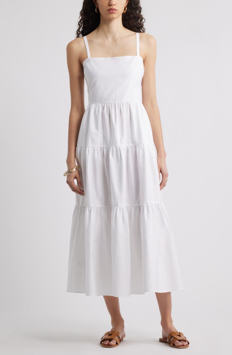 Nordstrom Cotton Poplin Tiered A-Line Dress, Main, color, White