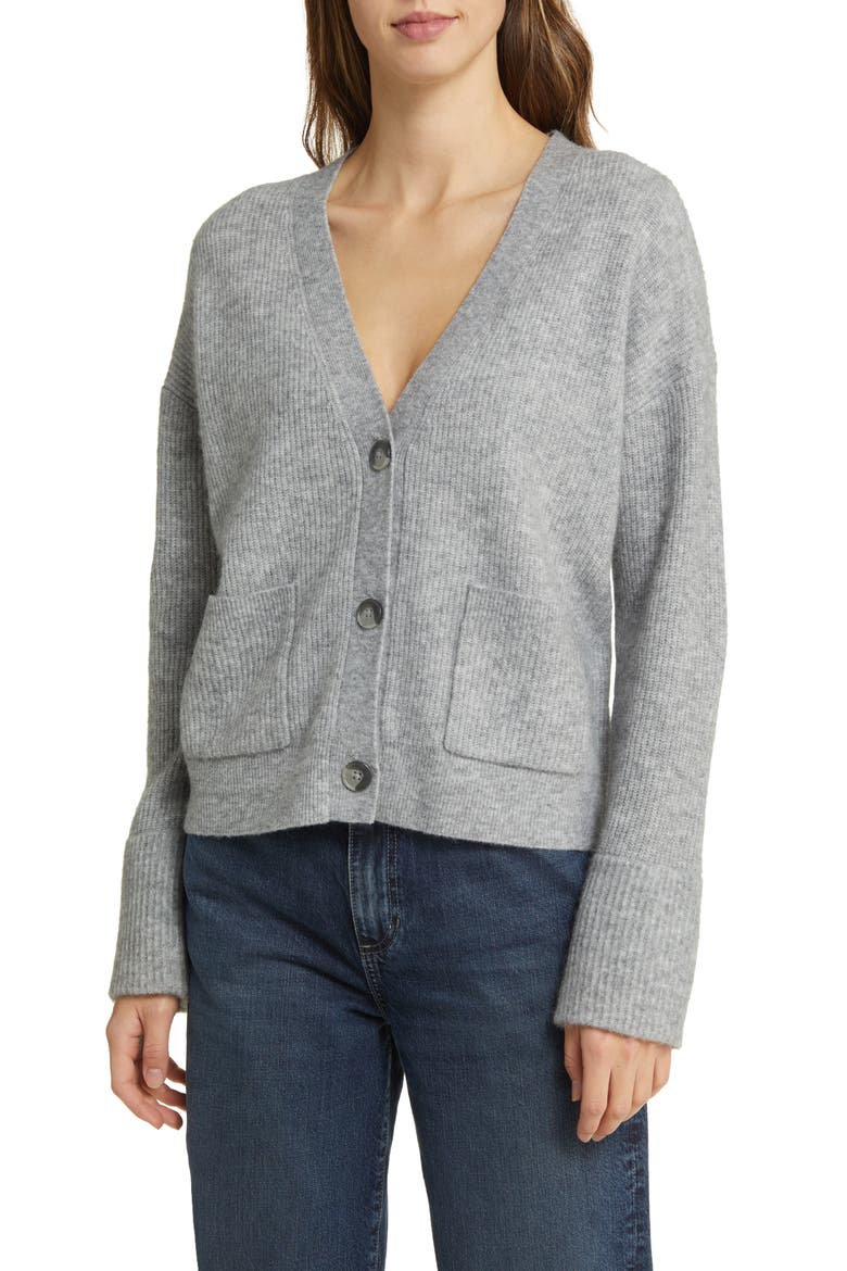Boxy Rib Cardigan, Main, color, GREY HEATHER