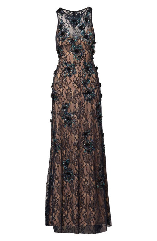 Adrianna Papell Sequin Lace Sleeveless Gown In Black