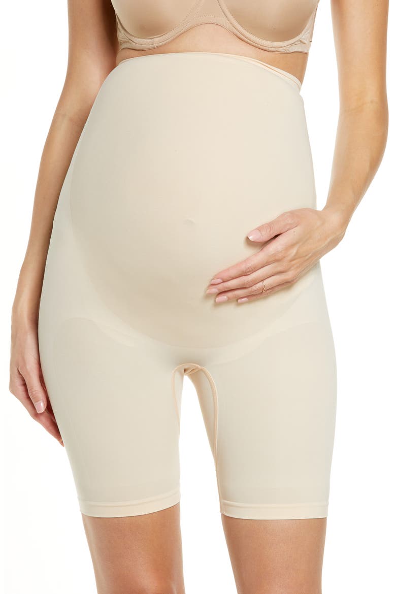 Sculpting Mid Thigh Maternity Shorts, Main, color, SAND