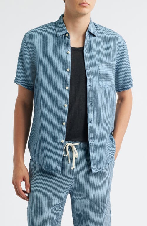 Alex Crane  Ola Linen Short Sleeve Button-up Shirt In Blue