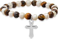 STEELTIME Men's Tiger's-Eye & Freshwater Pearl Necklace