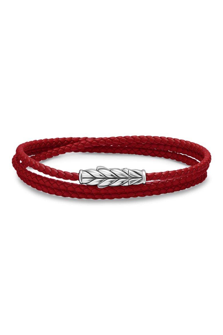 Sterling Silver Leather Bracelet, Main, color, RED
