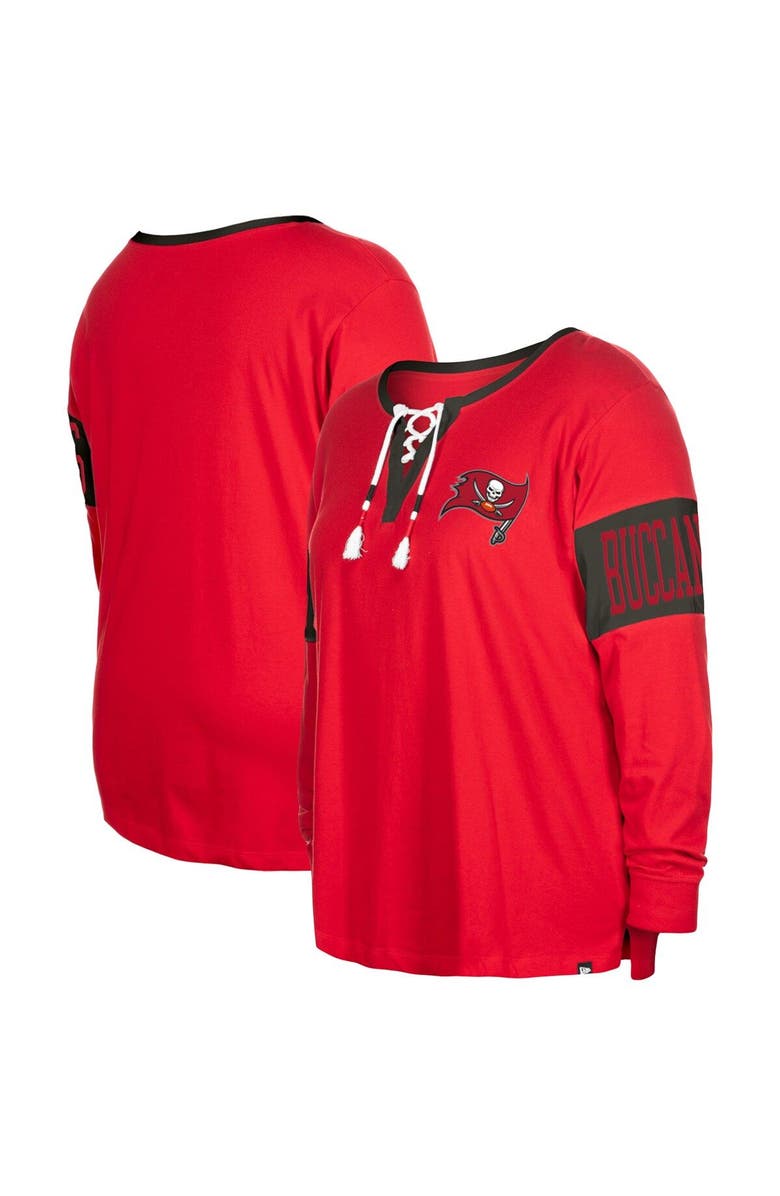 New Era Women's New Era  Red Tampa Bay Buccaneers Plus Size Lace-Up Notch Neck Long Sleeve T-Shirt, Main, color, Red