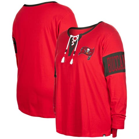 Women's New Era  Red Tampa Bay Buccaneers Plus Size Lace-Up Notch Neck Long Sleeve T-Shirt