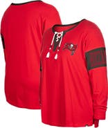 New Era Women's New Era  Red Tampa Bay Buccaneers Plus Size Lace-Up Notch Neck Long Sleeve T-Shirt