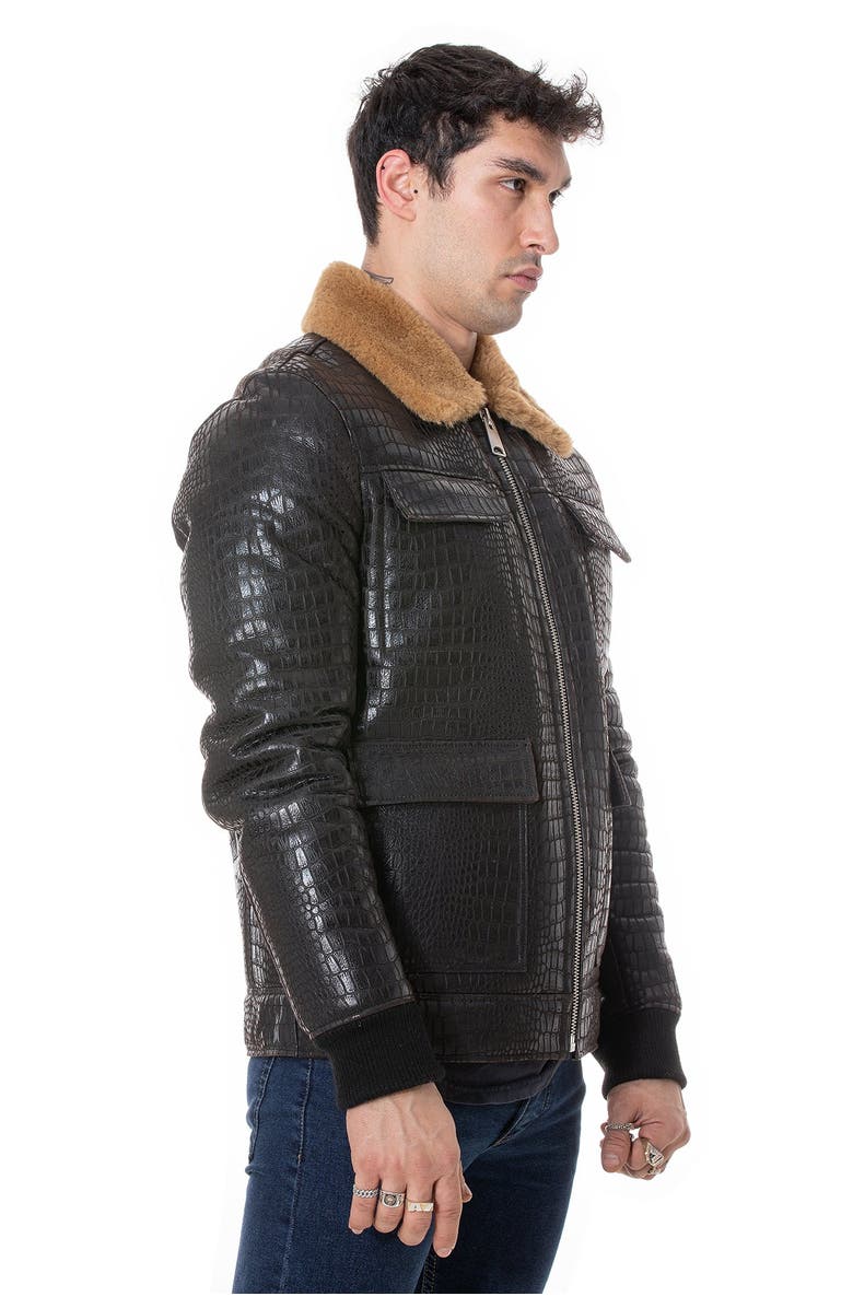 Furniq UK Percival Patterned Shearling Jacket, Alternate, color, Brown