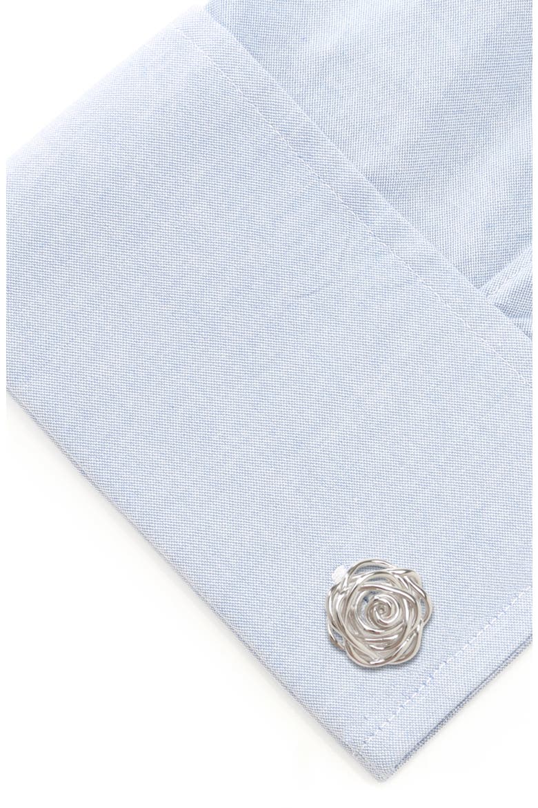 Sterling Silver Rose Cuff Links, Alternate, color, SILVER