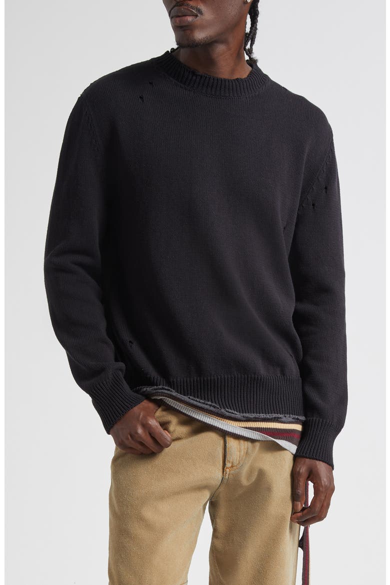 Distressed Crewneck Sweater, Main, color, BLACK-MULTICOLOR
