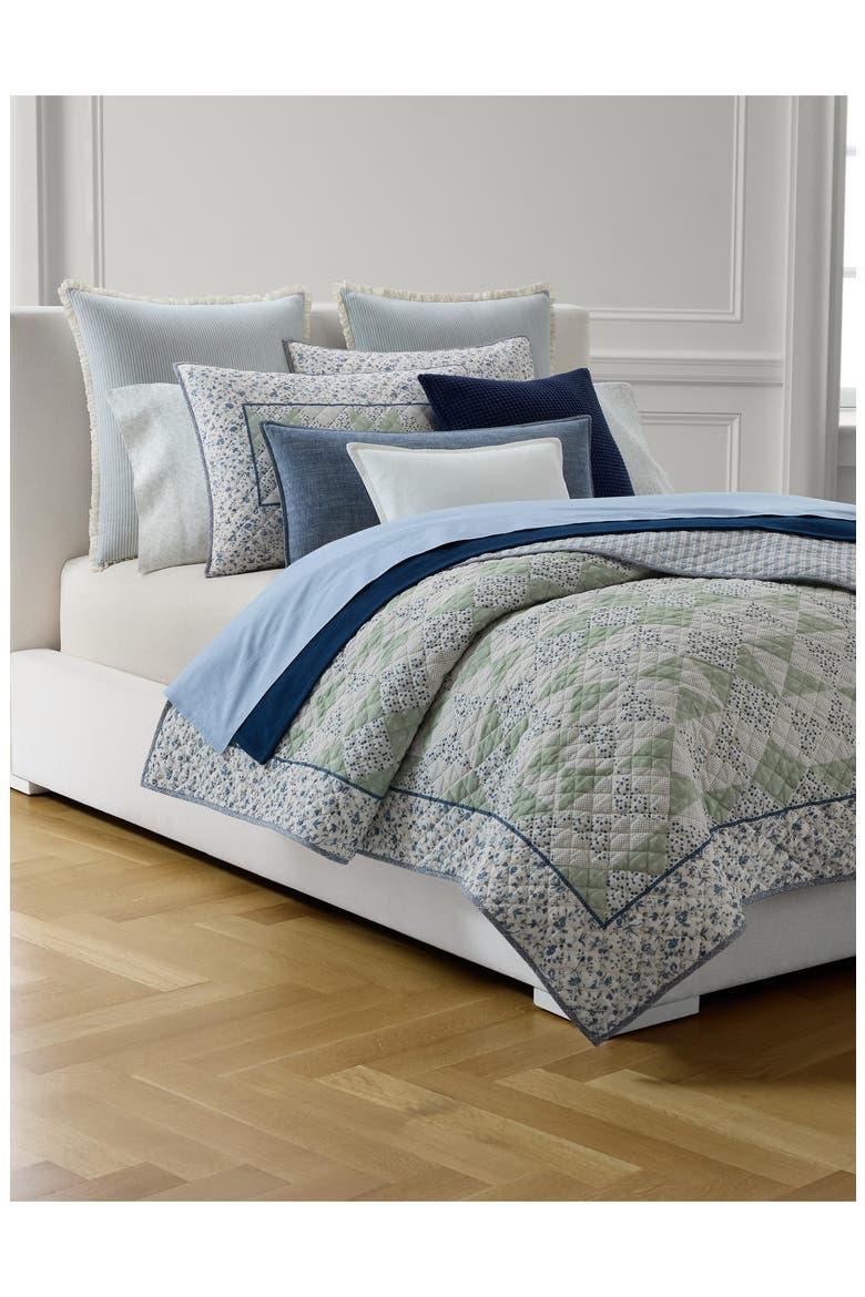 Lidia Geometric & Floral Reversible Cotton Quilt, Alternate, color, SAGE MULTI
