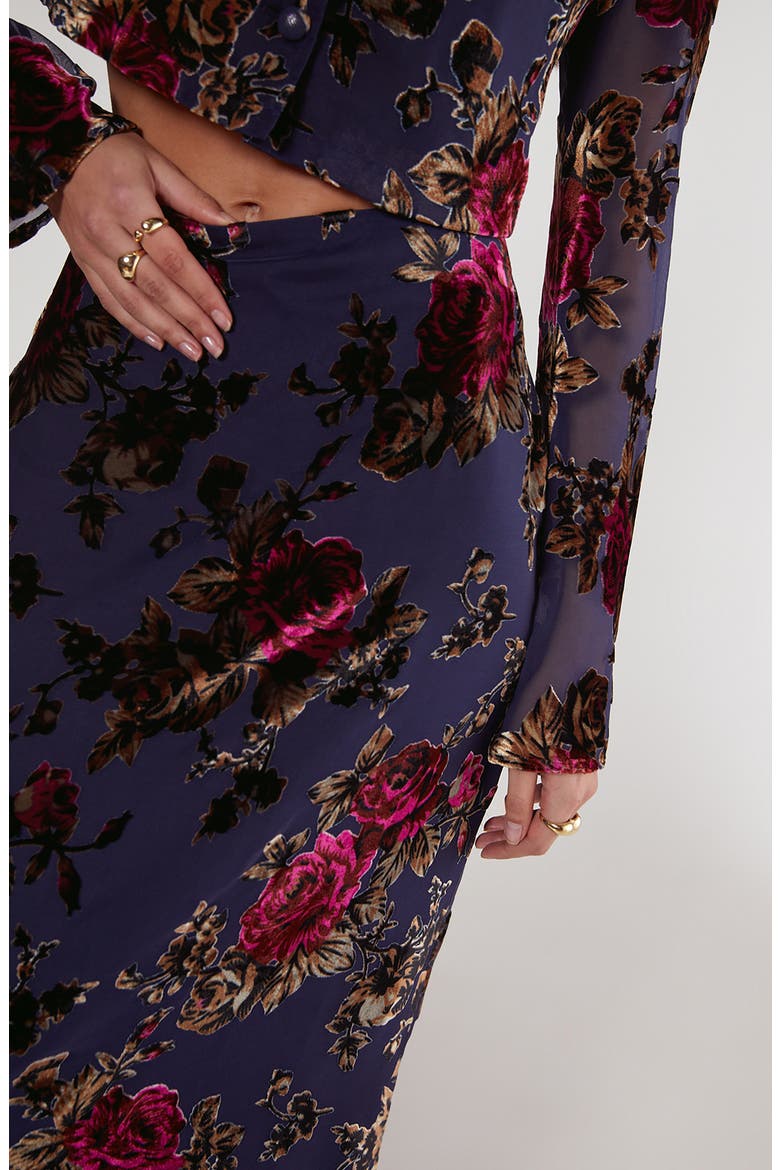 Devoré Floral Chiffon Maxi Skirt, Alternate, color, BLUE