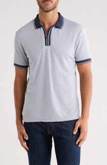 DENIM AND FLOWER Stripe Quarter Zip Polo
