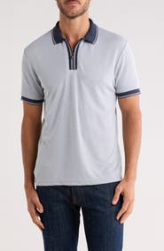DENIM AND FLOWER Stripe Quarter Zip Polo