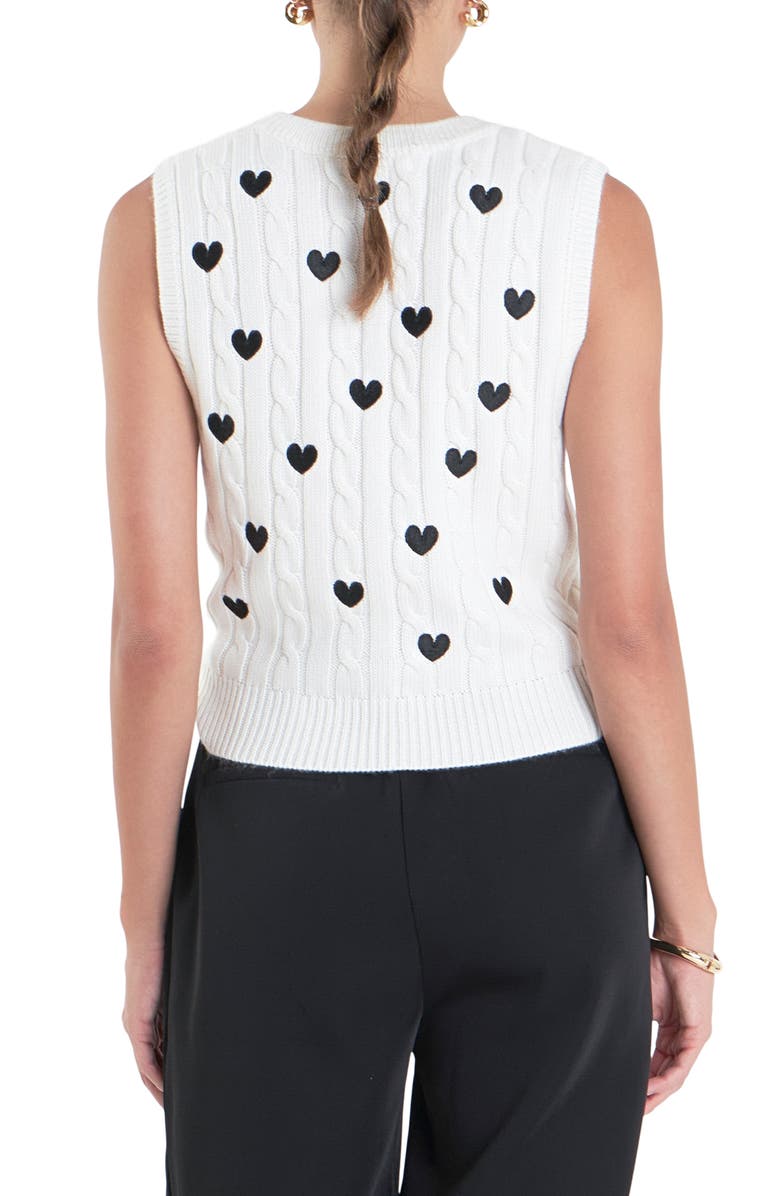 English Factory Heart Embroidered Sleeveless Cable Sweater, Alternate, color,