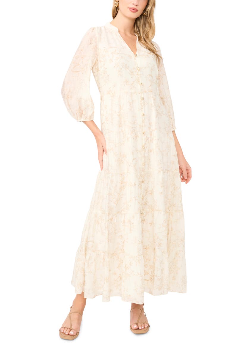 Floral Tiered Button-Up Maxi Dress, Main, color, CAMEL
