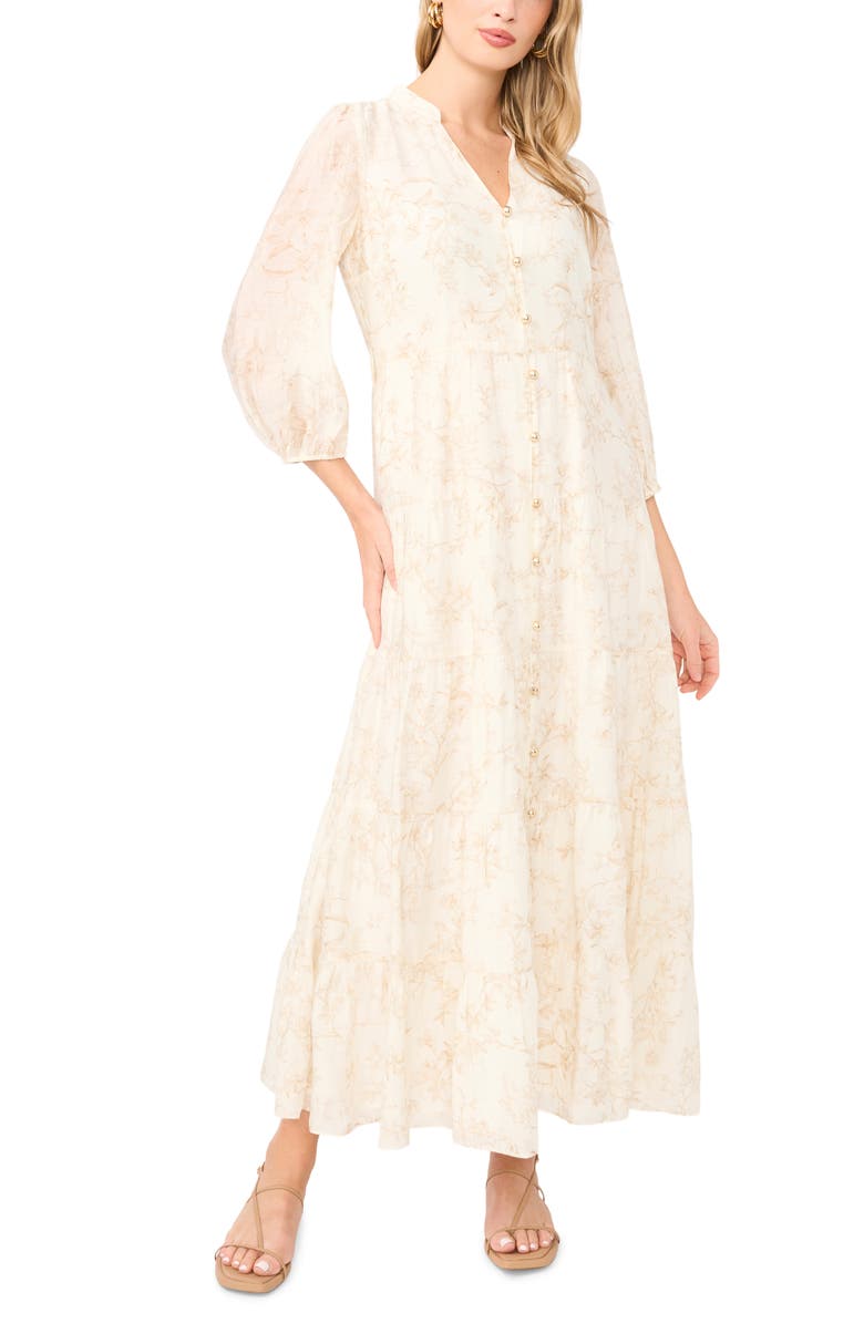 Vince Camuto Floral Tiered Button-Up Maxi Dress, Main, color, Camel
