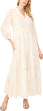 Vince Camuto Floral Tiered Button-Up Maxi Dress