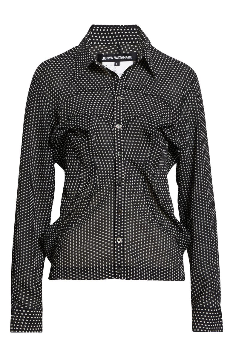 Junya Watanabe Polka Dot Georgette Button-Up Shirt, Main, color, Black/ White