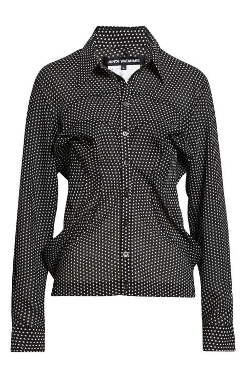 Polka Dot Georgette Button-Up Shirt